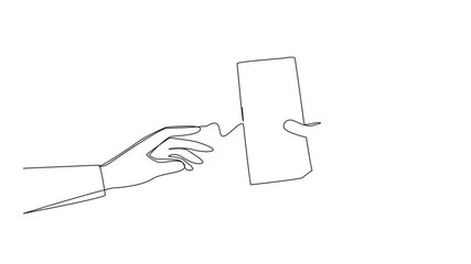 Poster - Animation of single one line drawing hand giving pack of milk. 