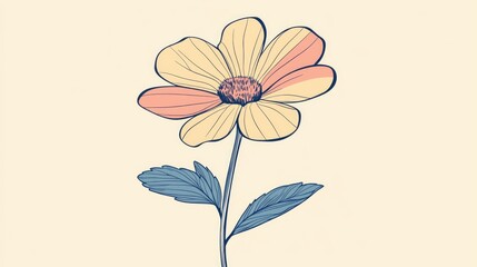 Whimsical line drawing illustration of a quirky cartoon flower