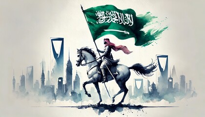 Wall Mural - Saudi arabia national day poster illustration in watercolor style.