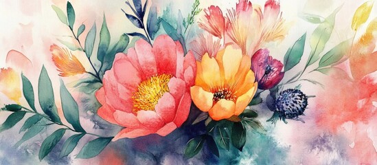 Wall Mural - Watercolor painting featuring a vibrant floral illustration