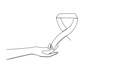 Poster - Animation of single one line drawing hand giving ribbon sign. Charity activity symbol. Sign of mourning. Symbol of support and solidarity in society. Respect each other. Full length motion