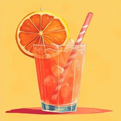 Sticker - A refreshing orange juice with a straw and orange slice.