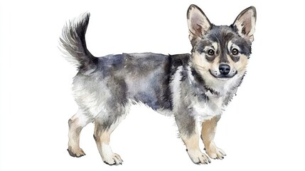 Wall Mural - Watercolor portrait of a Swedish Vallhund puppy illustrated on a transparent white background