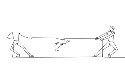Poster - animation of single continuous line drawing two businessmen fighting over an office chair. competiti