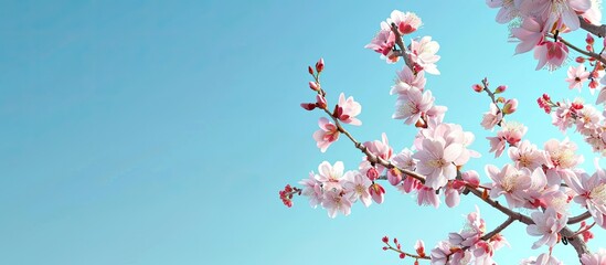 Aufkleber - Almond tree branches in bloom set against a clear blue sky perfect for spring themed copy space image