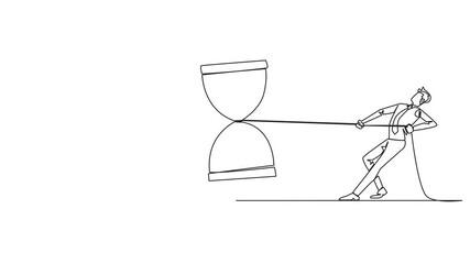 Poster - animation of single continuous line drawing two businessmen fighting over an hourglass. chasing each