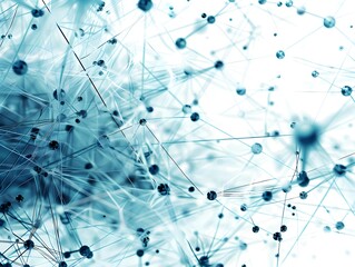 Poster - Abstract scientific visualization of a network with nodes and connections, representing technology, data, and interconnectivity.