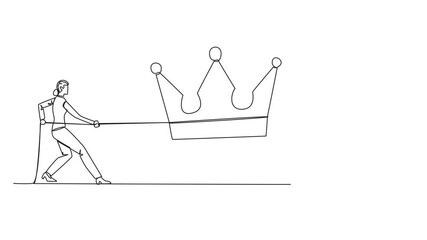 Poster - self drawing animation of single one line drawing two businesswomen fight for the crown. competition