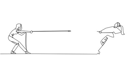 Poster - animated self drawing of continuous one line drawing two businesswomen fighting for medal award. str