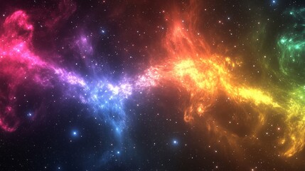 Wall Mural - vibrant cosmic nebula displaying a spectrum of colors with stars scattered across the dark expanse o