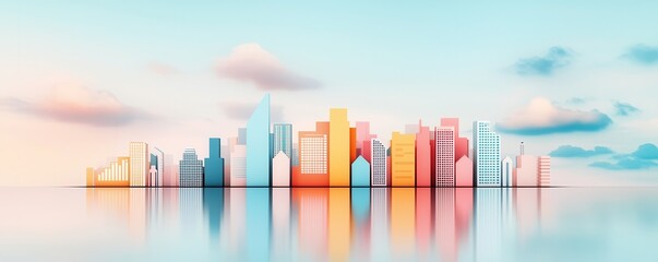 Sticker - Colorful Cityscape with Reflections.