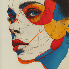 Wall Mural - Colorful art fineline face