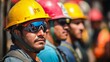 © Oulaphone - Portrait of workers wearing helmets in diverse group of team on construction site.
