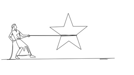 Poster - self drawing animation of continuous one line drawing two arabian businessmen fighting for a star. c