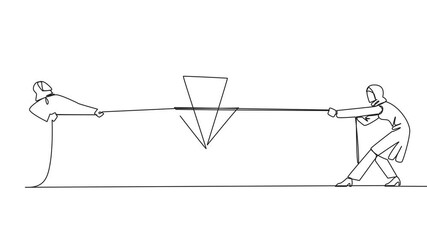 Poster - animated self drawing of single continuous line drawing two arabian businesswomen fighting over diam