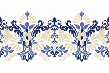 Wall Mural - Ikat floral paisley embroidery on white background.Ikat ethnic oriental pattern traditional.Aztec style abstract vector illustration.design for texture,fabric,clothing,wrapping,decoration,sarong,scarf