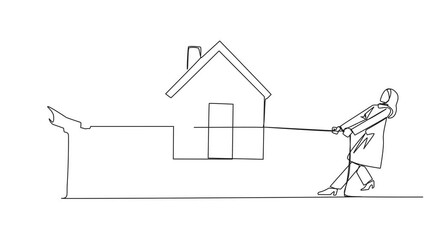 Poster - self drawing animation of single continuous line drawing two arabian businesswomen fight over a mini