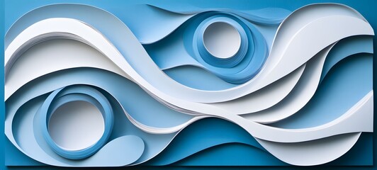 Wall Mural - 1. Geometric paper cut layers with varying depths creating a dynamic, three-dimensional abstract design