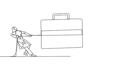 Wall Mural - Self drawing animation of single one line drawing two Arabian businesswomen fighting over briefcase. Eliminate barriers to business travel. Marketing promotions everywhere. Full length animated