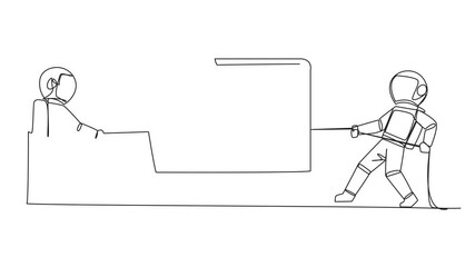Poster - animated self drawing continuous one line drawing two astronauts fighting over document folder. comp