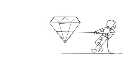 Poster - Self drawing animation of continuous one line drawing two astronauts fighting over diamond. Fight for expedition's most valuable asset. Failed to land on the moon. Lack of funds. Full length animated