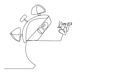 Poster - animated self drawing of single continuous line drawing arab businesswoman emerges from alarm clock 