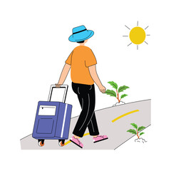 Exploring new destinations, man with suitcase, concept icon of tourist