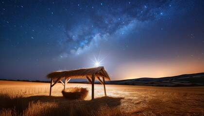 Manger Under the Starlight
A minimalist setting with the manger placed in an open field under the vast night sky.