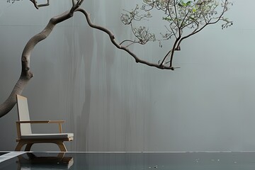 A tree branch is hanging over a pool with a chair in the foreground