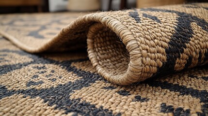 Canvas Print - Handcrafted jute rug organic patterns earthy tones and rustic texture