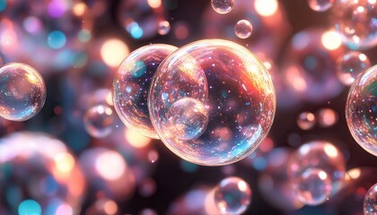 A mesmerizing close-up of shimmering bubbles glistening with colorful reflections, perfect for digital art and abstract designs.