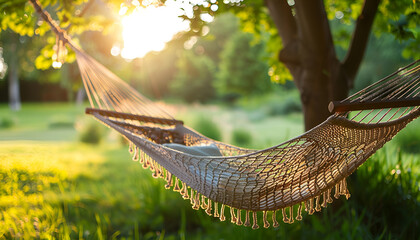 empty comfortable hammock outdoors on sunny day