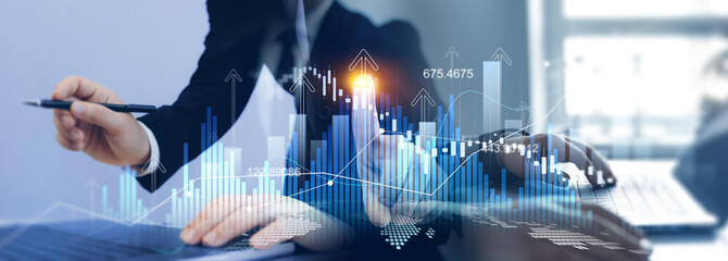 Leinwandbilder - Collage of financial marketing graph and stock market chart.Business growth graph and investment analysis.Business increase, profit,development and success.Partnership and data investment analysis.