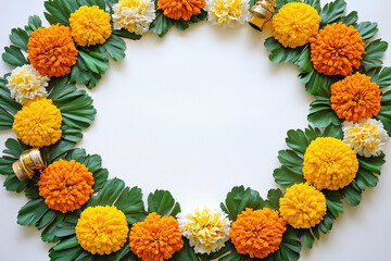 Poster - marigold flower rangoli design on white background