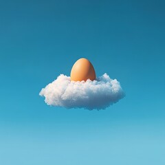 Canvas Print - A single brown egg sits atop a fluffy white cloud against a bright blue sky.