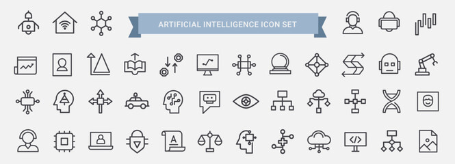 Wall Mural - Line drawing set 30 artificial intelligence related icons