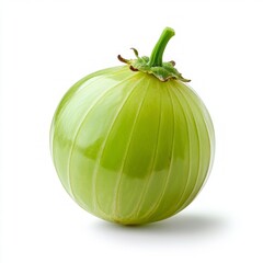 Wall Mural - A single green round eggplant with a stem, isolated on a white background.