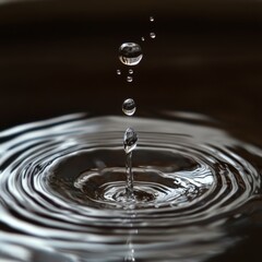 Canvas Print - A single water drop falls into a pool, creating ripples and a splash.