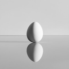 Sticker - A single white egg sits on a reflective surface, casting a shadow and creating a minimalist composition.