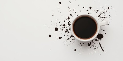 A vibrant cup of black coffee surrounded by artistic splashes, perfect for creative and culinary projects.