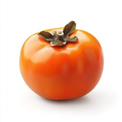 Wall Mural - A single, ripe persimmon fruit isolated on a white background.