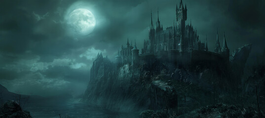 Wall Mural - The halloween dark castle, game background, Illustration 