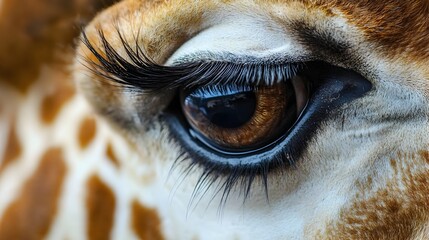 Poster - Captivating Macro Photograph of a Giraffe s Eye Showcasing the Intricate Beauty of its Elegant Sweeping Lashes