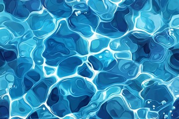 Blue water texture background, top view of a swimming pool with ripples and light.