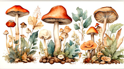 Nice Watercolour mushrooms and illustrations of wild plants