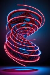 Abstract spiral illusion graphic design art with red and blue neon lines geometric shapes