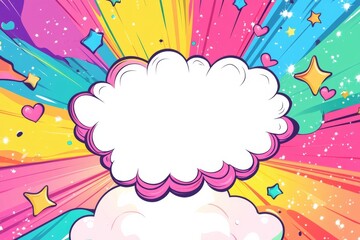Wall Mural - cartoon comic book-style background with white space in the center bright colors.