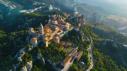 Aerial View of Montserrat Monastery in Spain.