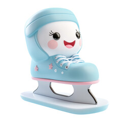 Cute 3D Blue Ice Skate with Smiling Face - Isolated on White Transparent Background, PNG