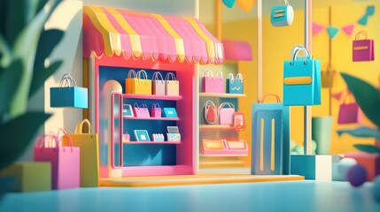 Poster - Digital illustration of a shopping app interface with trending products and offers, capturing the appeal of online orders.